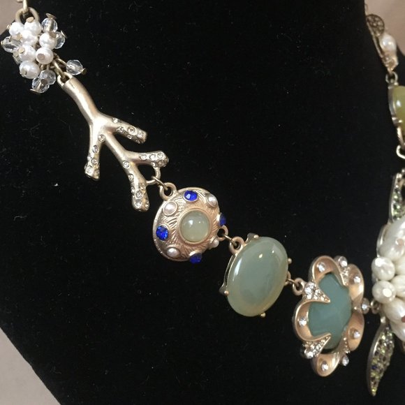 Matte Gold Colored Floral Statement Necklace - Picture 9 of 10